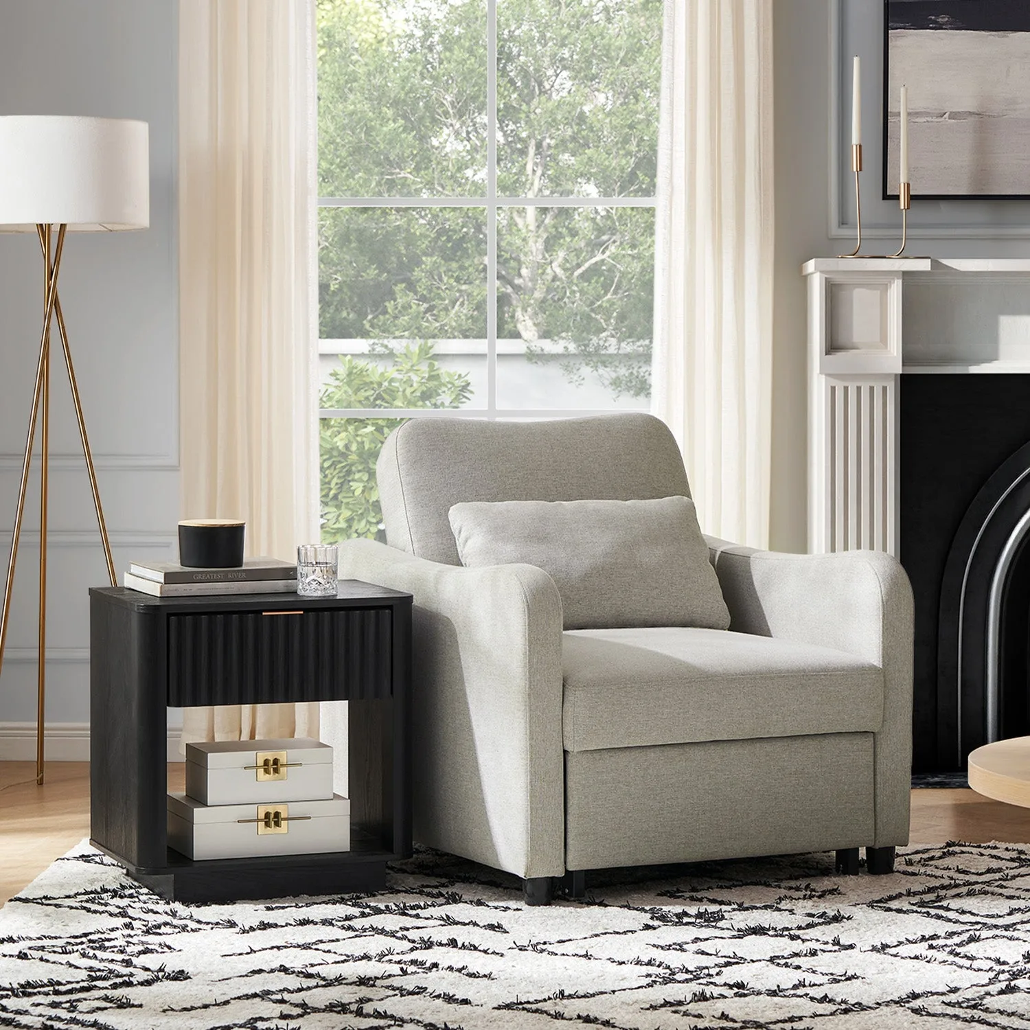 Convertible sleeper chair in a living room