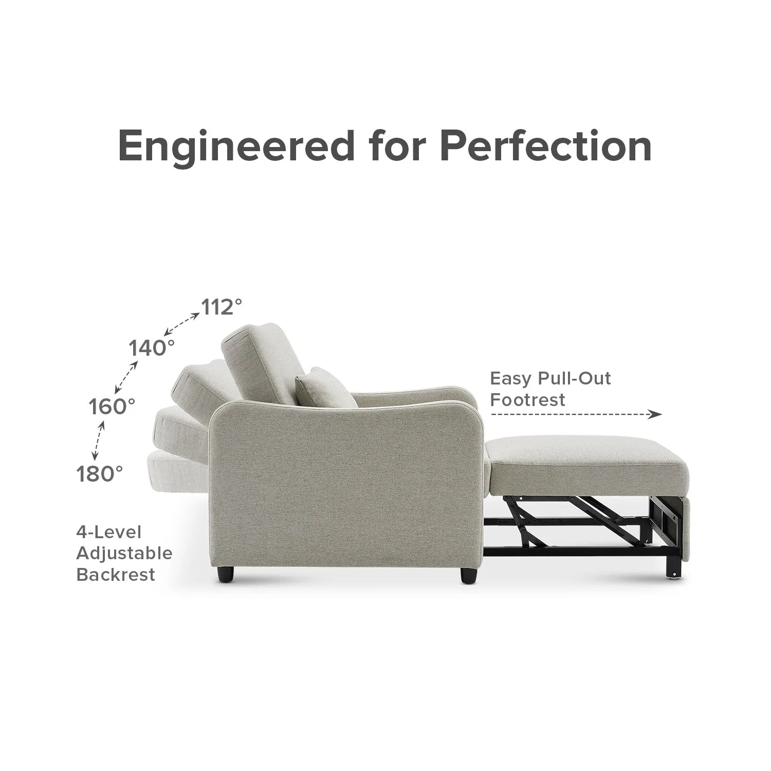 Four backrest positions from chair to flat sofa bed